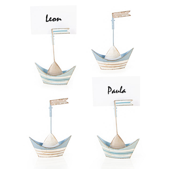 4 kleine Segelboote Metall mit Clip maritim blau weiß 11 cm - Foto 5