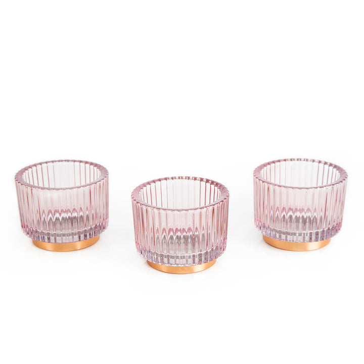 3 Kerzenhalter rosa Gold aus Glas Ø 9 cm Teelichthalter - Foto 4