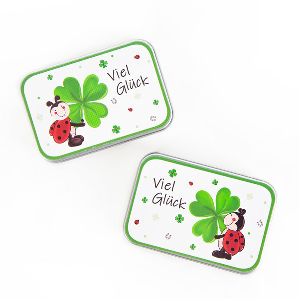 2 kleine Viel Glück Geschenkdosen Metalldose mit Deckel 9,5 x 6,5 x 2 cm - Foto 1