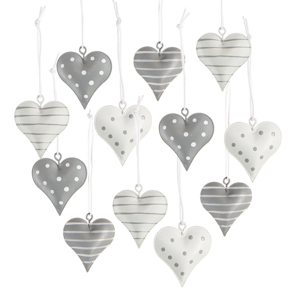 Herz Deko 12 kleine Metallherzen Anhänger grau weiß 4 cm - Foto 1