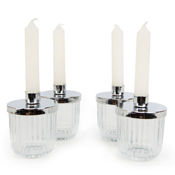 4 Stabkerzenhalter Deko Glas Hochzeit festlich Silber 10 cm - Foto 1