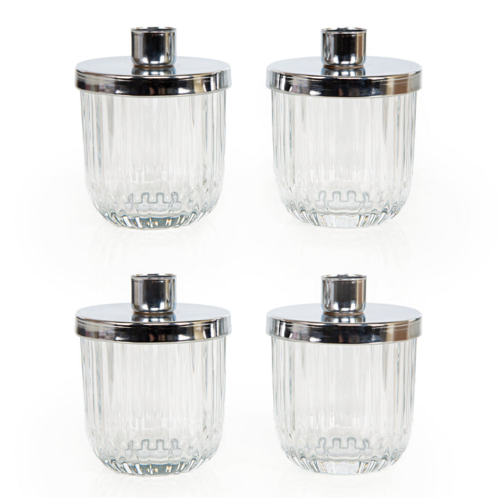 4 Stabkerzenhalter Deko Glas Hochzeit festlich Silber 10 cm - Foto 3