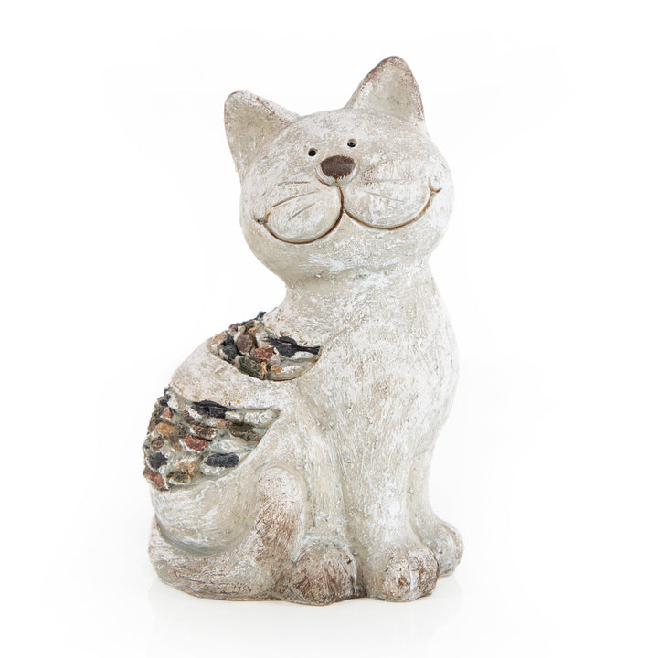 Katze Dekofigur braun grau aus Keramik 21,5 cm - Foto 1