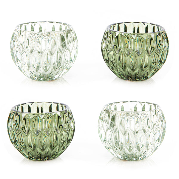 4 Teelichtgläser hellgrün + dunkelgrün Set aus Glas 8 cm - Foto 1