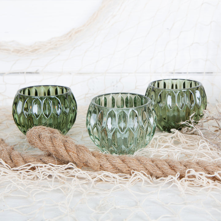 4 Teelichtgläser hellgrün + dunkelgrün Set aus Glas 8 cm - Foto 2