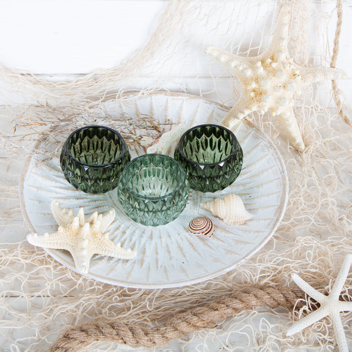 4 Teelichtgläser hellgrün + dunkelgrün Set aus Glas 8 cm - Foto 3