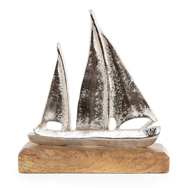 Segelboot Dekofigur Metall & Holz Segelschiff Maritim 17cm - Foto 1