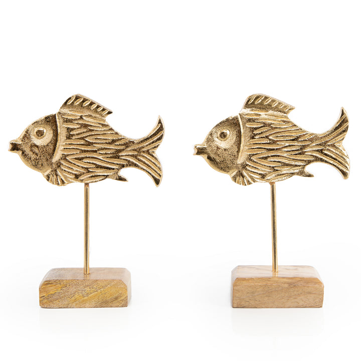 2 edle Fische Figuren Maritime Deko Set Gold Metall 18 cm - Foto 1