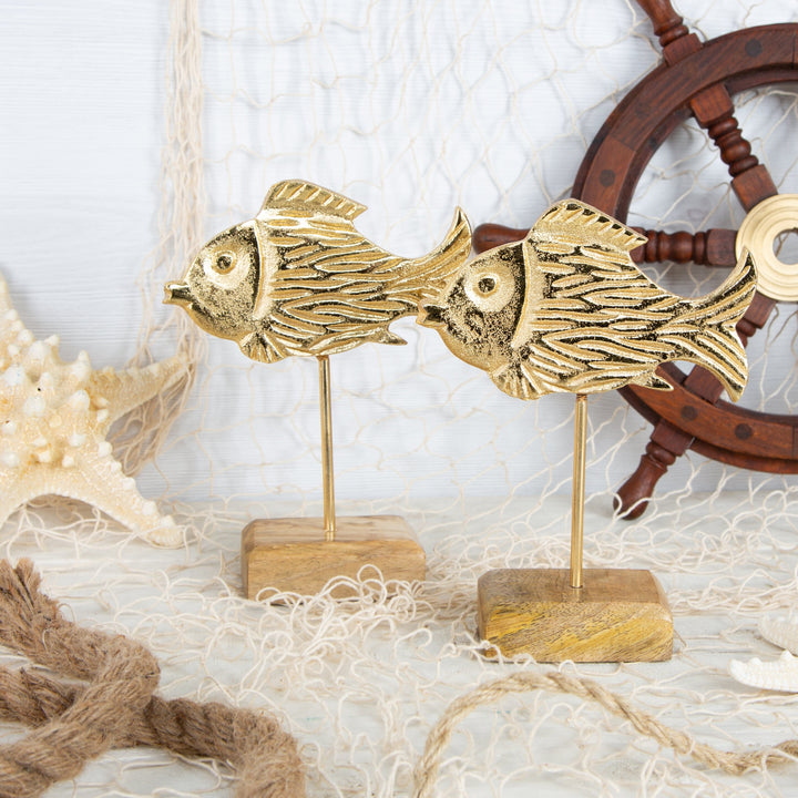 2 edle Fische Figuren Maritime Deko Set Gold Metall 18 cm - Foto 2
