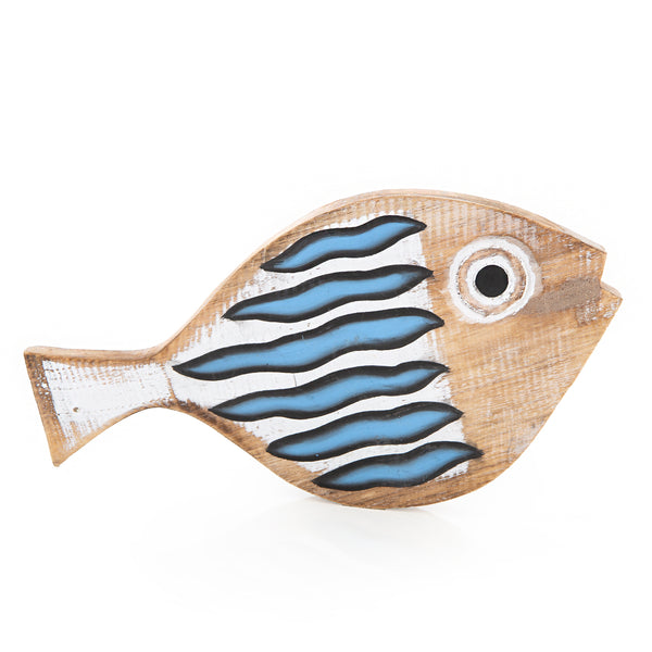 Fisch Wanddekoration aus Holz Natur weiß blau 30 cm - Foto 1