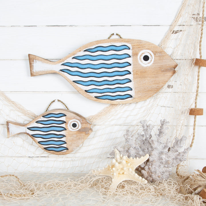 Fisch Wanddekoration aus Holz Natur weiß blau 30 cm - Foto 2
