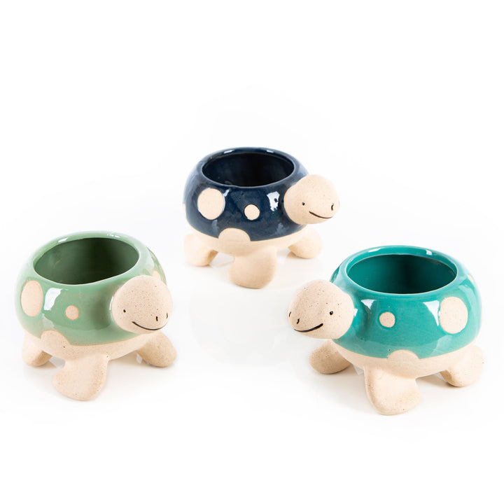 3 Schildkröten Blumentöpfe klein Keramik türkis blau grün 13 cm - Foto 1