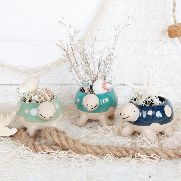 3 Schildkröten Blumentöpfe klein Keramik türkis blau grün 13 cm - Foto 2