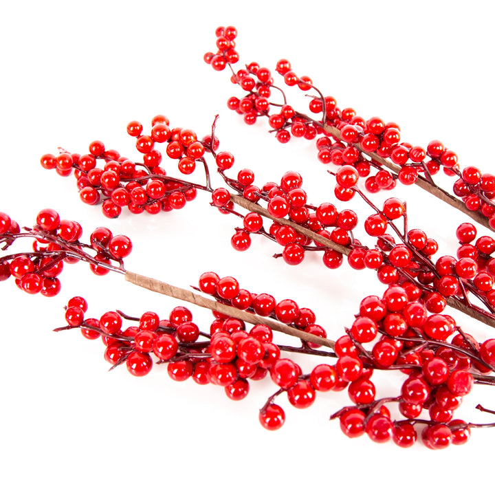 künstliche rote Beeren Zweige 3 Stück 63 cm Weihnachten - Foto 3