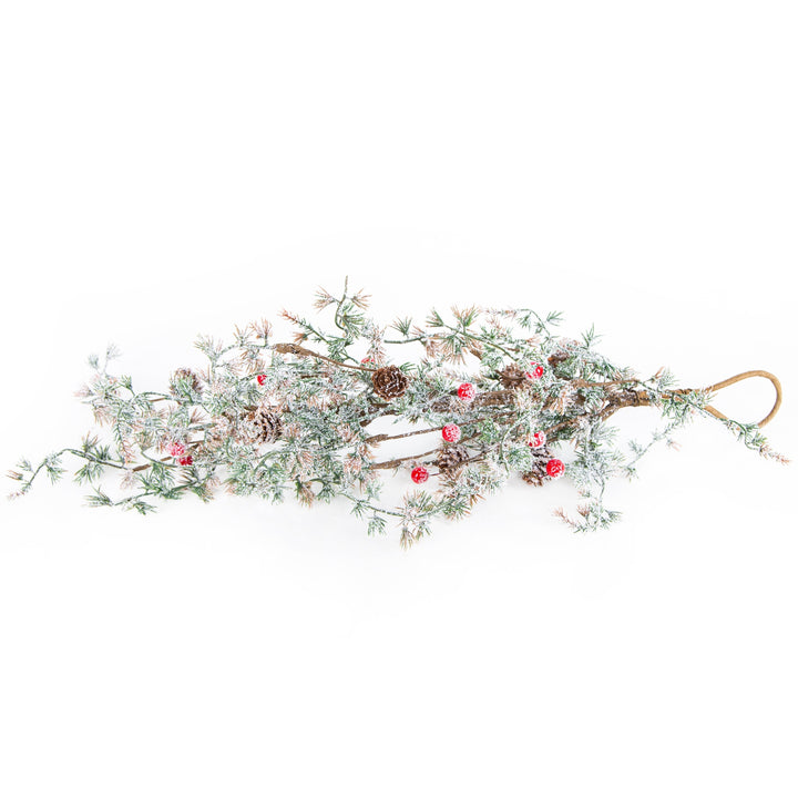 winterlicher Dekozweig mit Zapfen & Beeren mit Kunstschnee - Foto 1