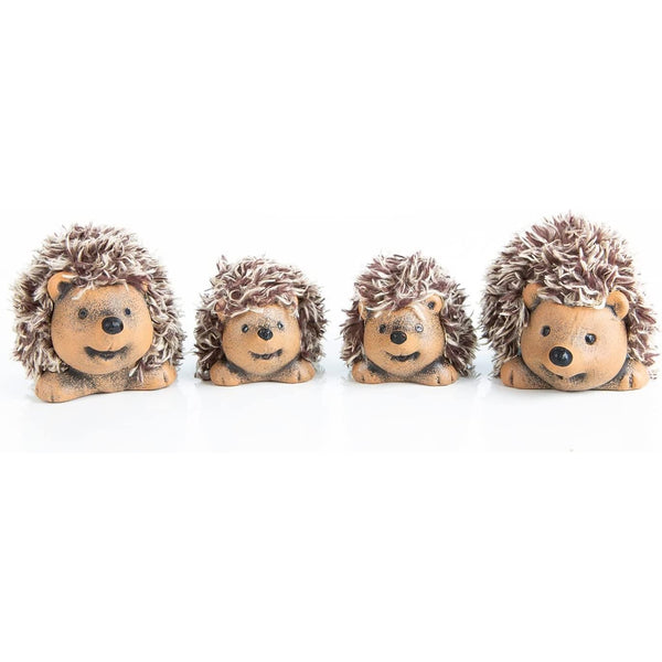 4 kleine Igel Figuren aus Keramik & Kunstfell braun - 8,5-10,5 cm - Foto 1