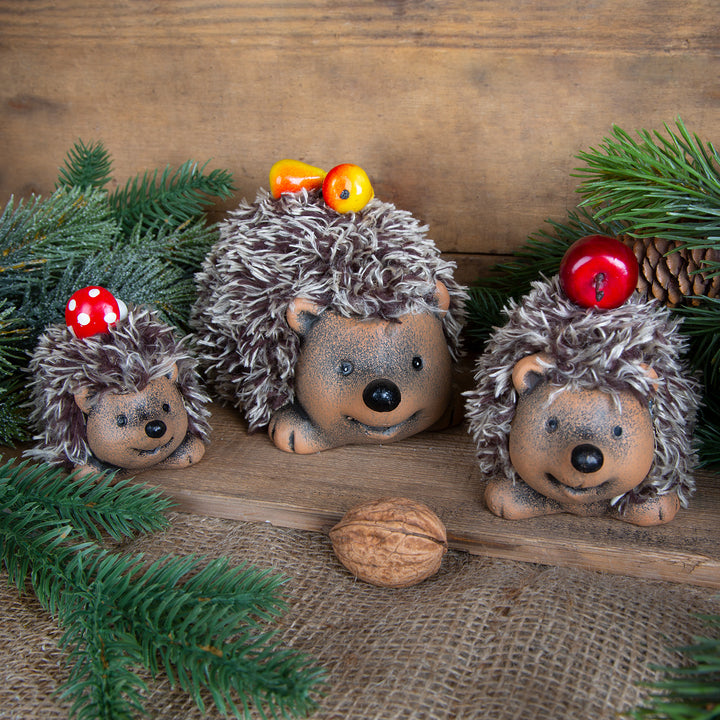 4 kleine Igel Figuren aus Keramik & Kunstfell braun - 8,5-10,5 cm - Foto 2