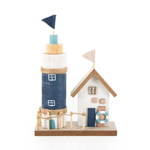 Strandhaus Leuchtturm Bootshaus Holz maritim 26cm blau weiß - Foto 1