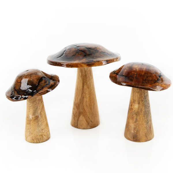 3 Pilz Figuren braun aus Holz emailliert Herbstdeko 15 u. 18 cm - Foto 1