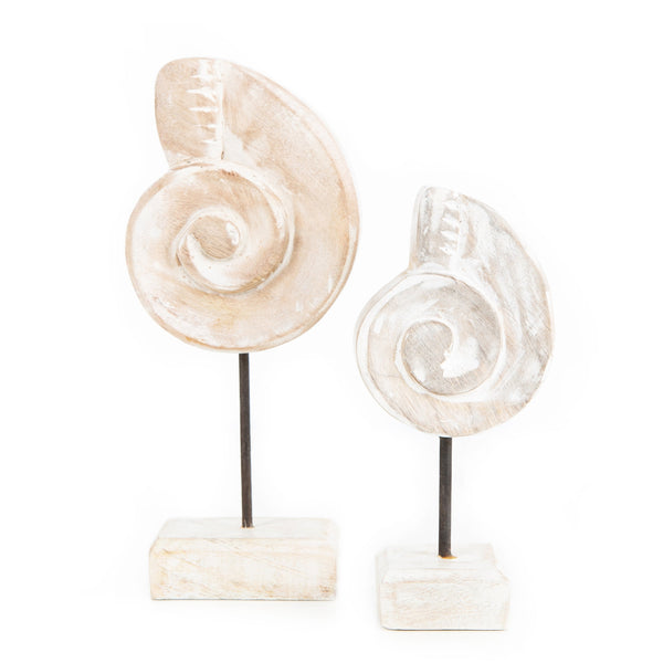 Maritime Deko Set 2 Muschel Figuren aus Holz weiß gekalkt - Foto 1