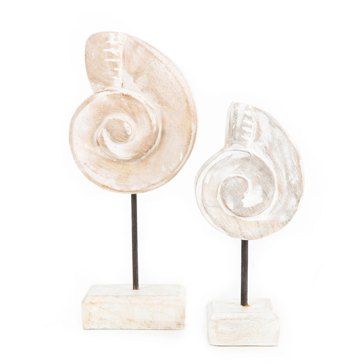 Maritime Deko Set 2 Muschel Figuren aus Holz weiß gekalkt - Foto 1