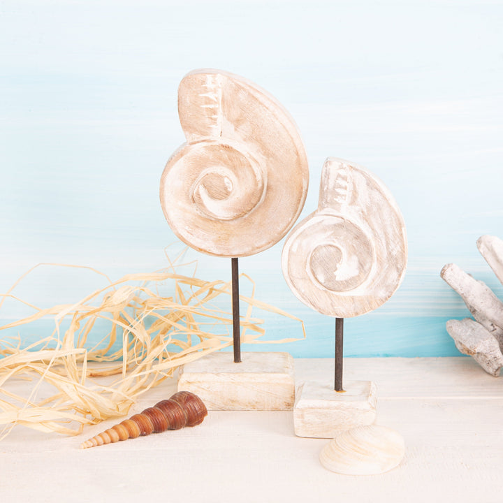Maritime Deko Set 2 Muschel Figuren aus Holz weiß gekalkt - Foto 2