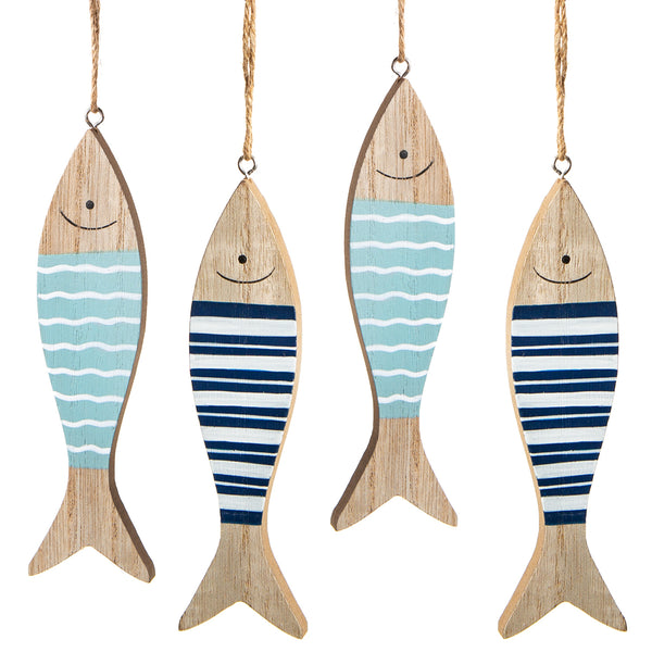 4 Holzfische blau türkis Maritime Fische Fischernetz 15 cm - Foto 1