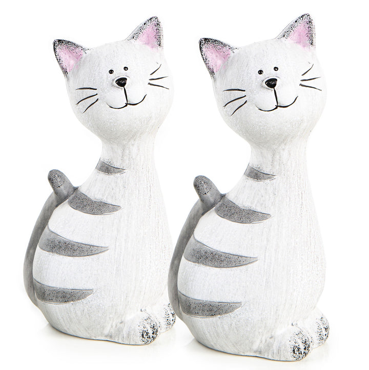 Katzen Figuren Set 2 Dekofiguren Geschenk Keramik 18 + 23 cm - Foto 1