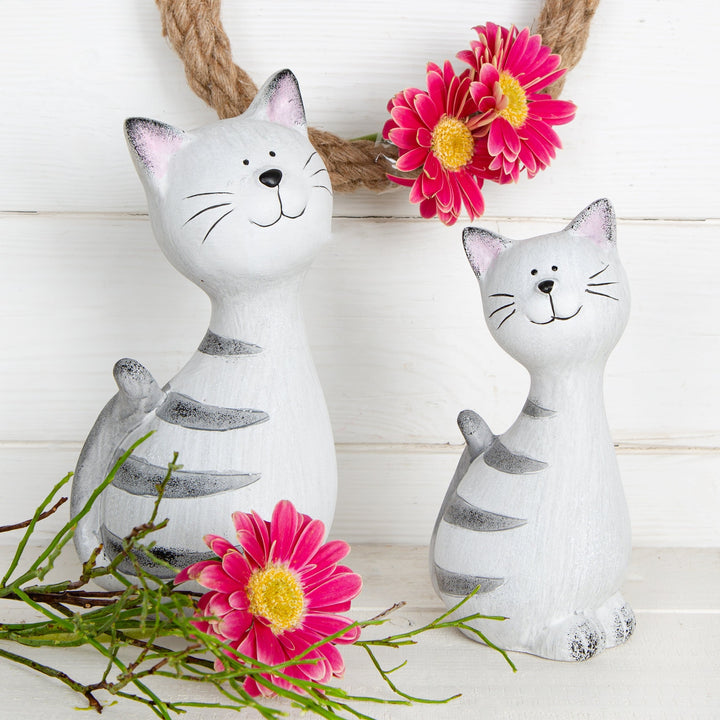 Katzen Figuren Set 2 Dekofiguren Geschenk Keramik 18 + 23 cm - Foto 2