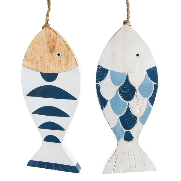 2 große Deko Fische zum Aufhängen blau weiß maritim 30 cm - Foto 1