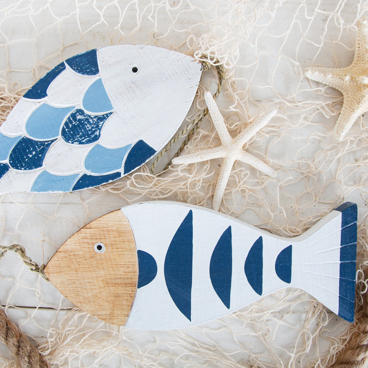 2 große Deko Fische zum Aufhängen blau weiß maritim 30 cm - Foto 2