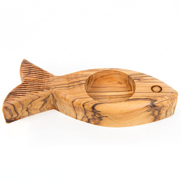 Fisch Teelichthalter aus Olivenholz braun Kommunion 13 cm - Foto 1