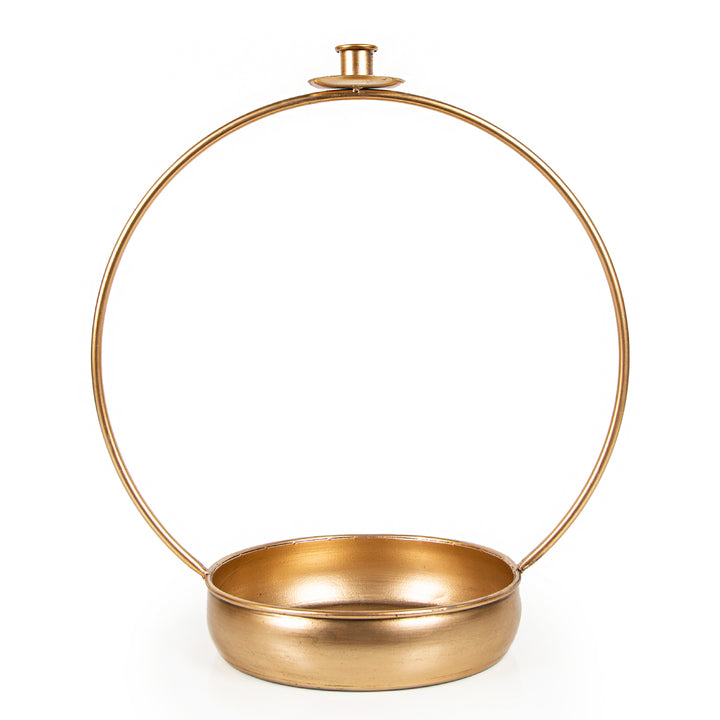 Kerzenhalter für Stabkerzen mit Kranz & Dekoschale Gold 42 cm - Foto 1