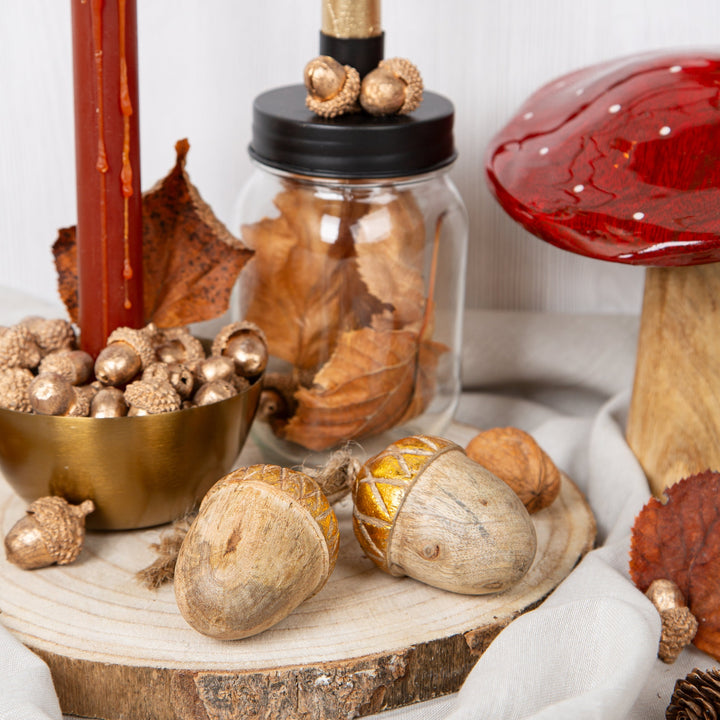 Streuartikel Set 200 g Mini Eicheln aus Holz Gold Weihnachten - Foto 2