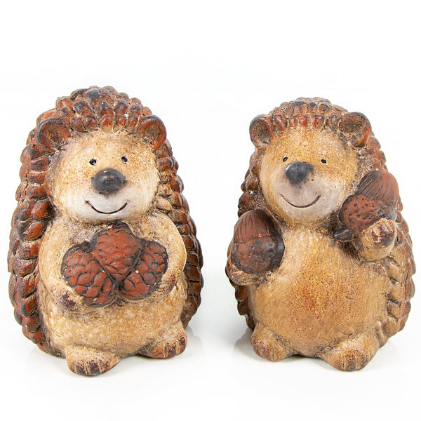 2 Igel Figuren Herbst Deko zum Hinstellen Terrakotta Igelpaar braun 12,5 cm - Foto 1