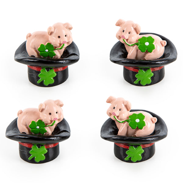 4 kleine Glücksschweinchen im Zylinder Glücksbringer Deko 5 cm - Foto 1