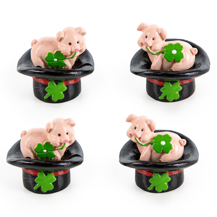 4 kleine Glücksschweinchen im Zylinder Glücksbringer Deko 5 cm - Foto 1