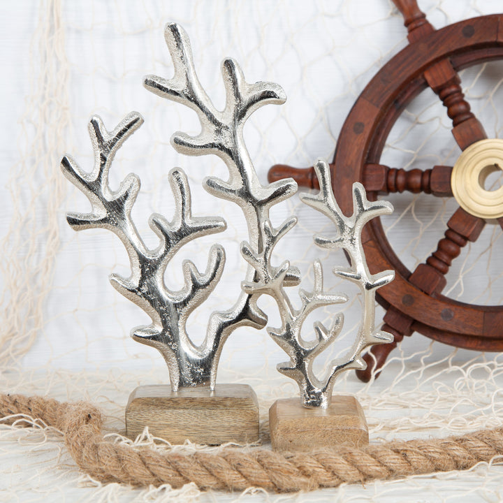 Korallen Figuren Set Silber Metall 2 Dekoration 18-24 cm - Foto 2