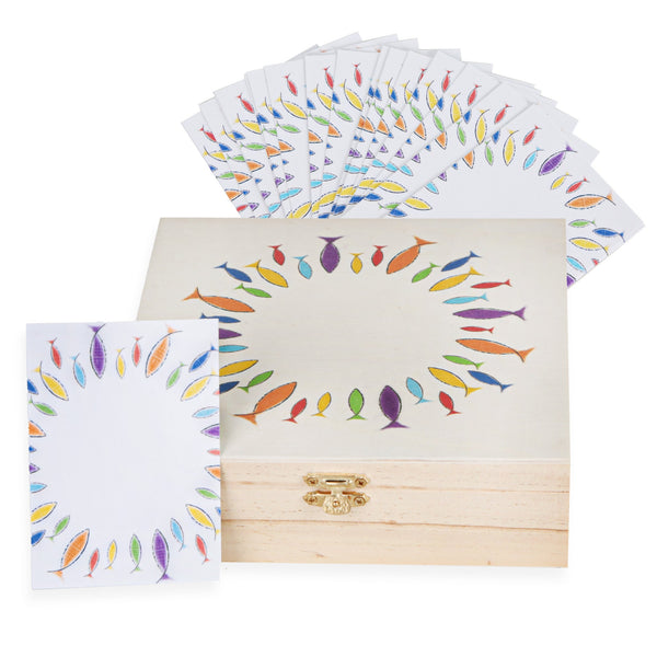 Kommunion Erinnerungsbox Bunte Fische 25 Karten Gästebuch - Foto 1