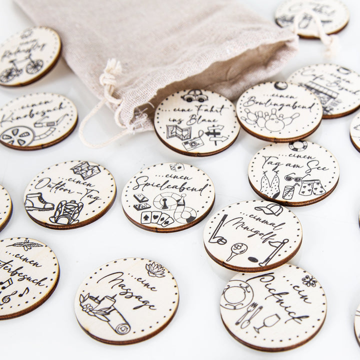 24 Gutscheine Set Erlebnisgutschein Holztaler Ø 4cm Geschenk - Foto 4