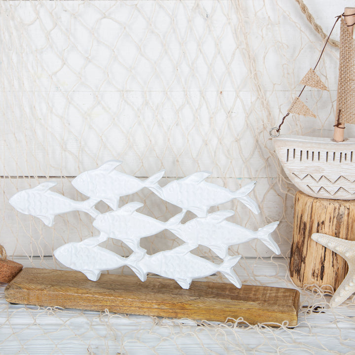 Fischschwarm Dekofigur weiß braun Metall & Holz maritim 30 cm - Foto 2