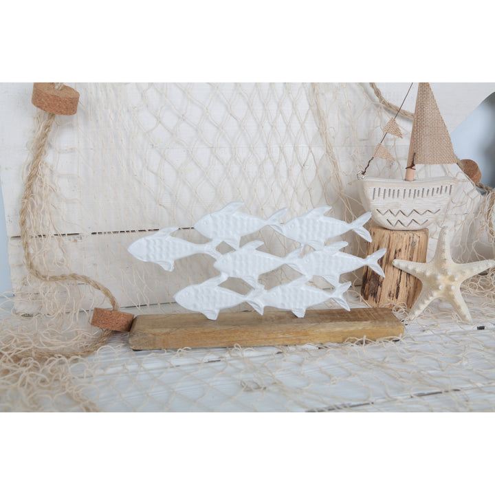 Fischschwarm Dekofigur weiß braun Metall & Holz maritim 30 cm - Foto 3