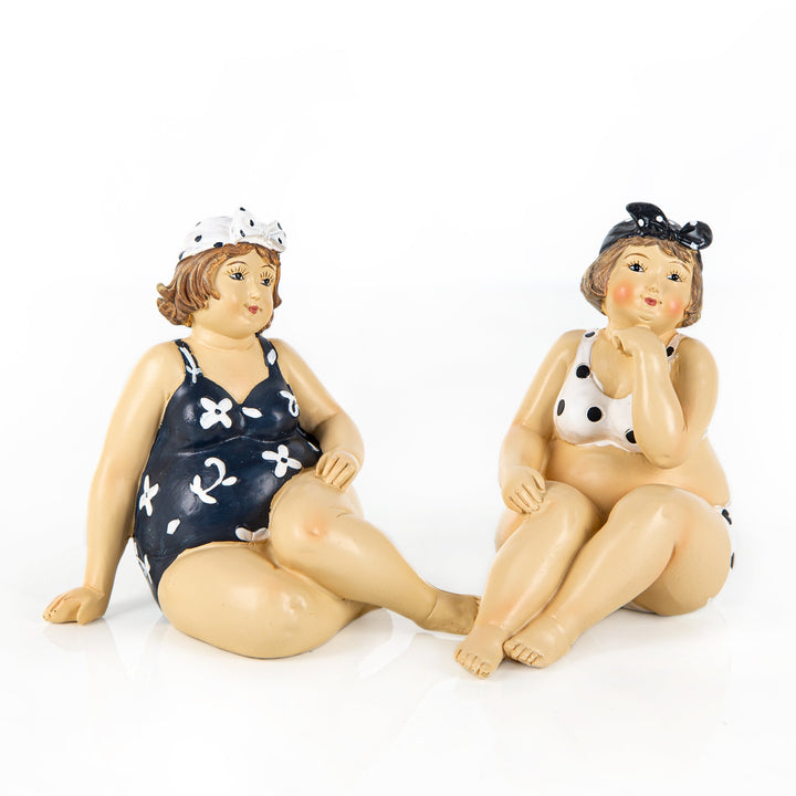 2 Frauen Figuren blau weiß maritim Rubensfigur 13cm grau weiß - Foto 1