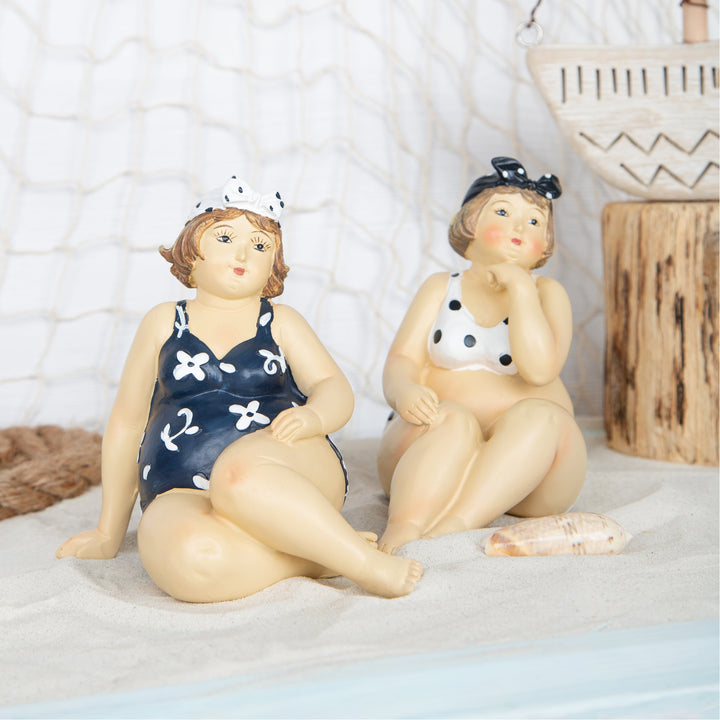 2 Frauen Figuren blau weiß maritim Rubensfigur 13cm grau weiß - Foto 2