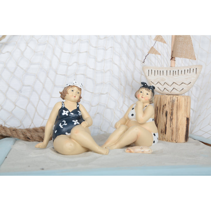 2 Frauen Figuren blau weiß maritim Rubensfigur 13cm grau weiß - Foto 3