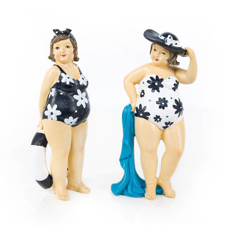 2 Frauen Rubensfrau in Badekleidung blau weiß maritim 20 cm - Foto 1
