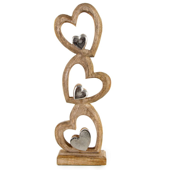 Herzen Skulptur aus Holz & Metall Herz Figur stehend 45 cm - Foto 1