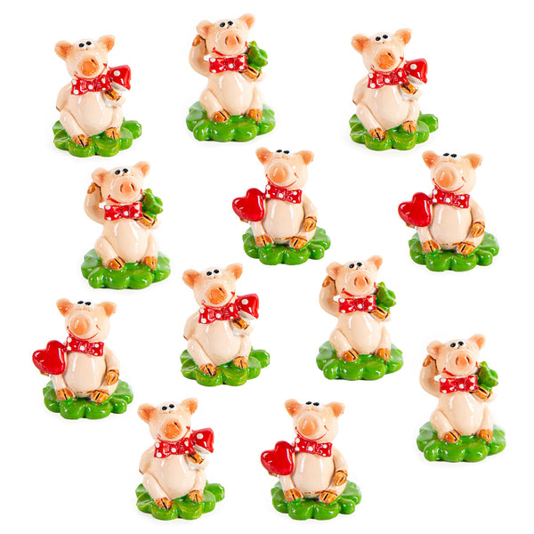 12 kleine Glücksschweine 2,5 cm auf Kleeblatt grün rot Mini - Foto 1