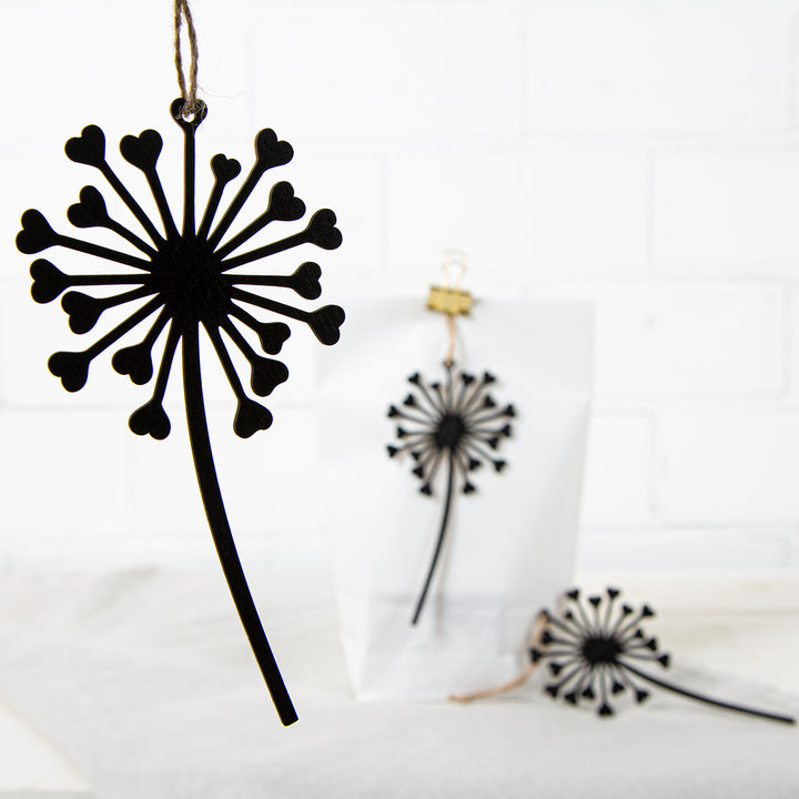 5 Pusteblumen zum Aufhängen schwarz aus Holz Geschenkanhänger 15 cm - Foto 3