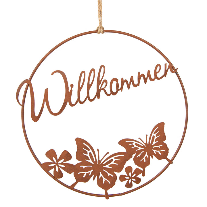 Willkommen Türkranz Rostbraun mit Schmetterlingen Frühling Metallring Ø 18,5 cm - Foto 1
